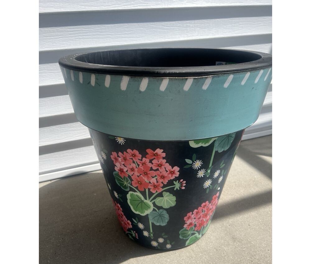 Studio M - Art Planter 17” Blue Pink Floral Flowers Pot Garden